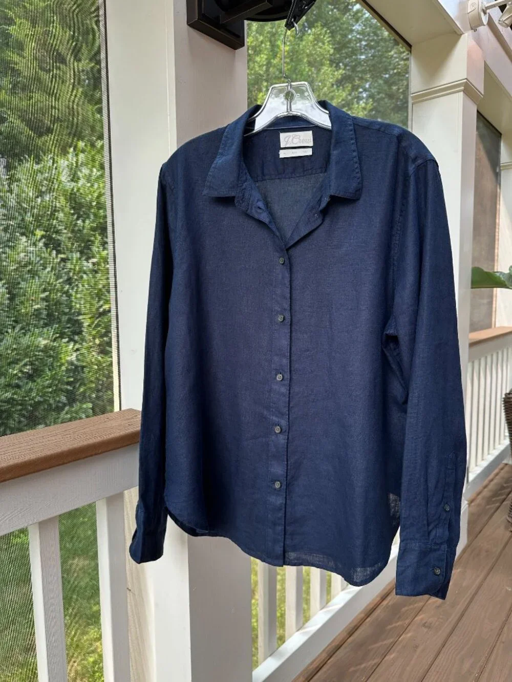 J.Crew Slim-fit Baird McNutt Irish Linen Shirt Navy Blue Women's Size 14 Large